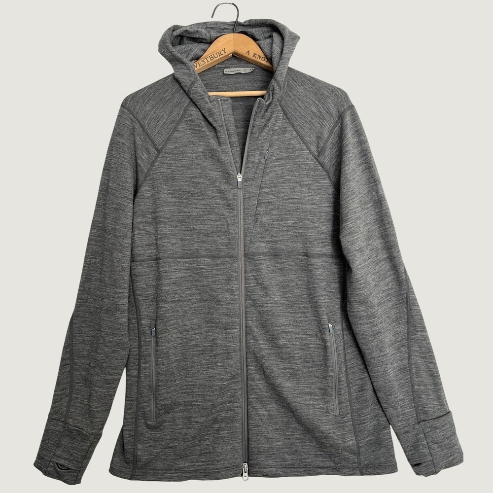 Icebreaker Mens XL Merino Wool Full Zip Hoodie Gray Thumbholes Athletic Jacket